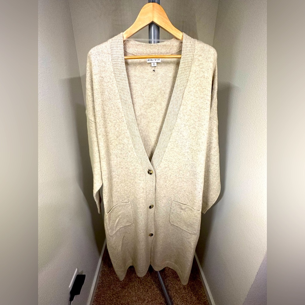 AVA + VIV - Cream Colored Longline Cardigan Sweater, Women’s 4X